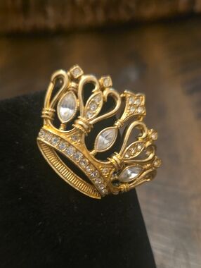 Kenneth Jay Lane For Avon Gold-Tone Crown Ring with Clear Crystals